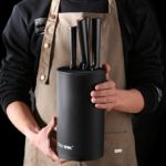 Ensemble de couteaux en acier inoxydable, 6 pièces, support, affûteur, technologie d'oxydation BO noir – Image 2