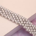 Bracelet en diamant moissanite de 3 mm, 4 rangées, 17,78 cm, plaqué or blanc 18k – Image 4