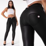 Legging en similicuir pour femme, pantalon Salsa Push Up, noir mat