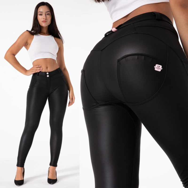 Legging en similicuir pour femme, pantalon Salsa Push Up, noir mat