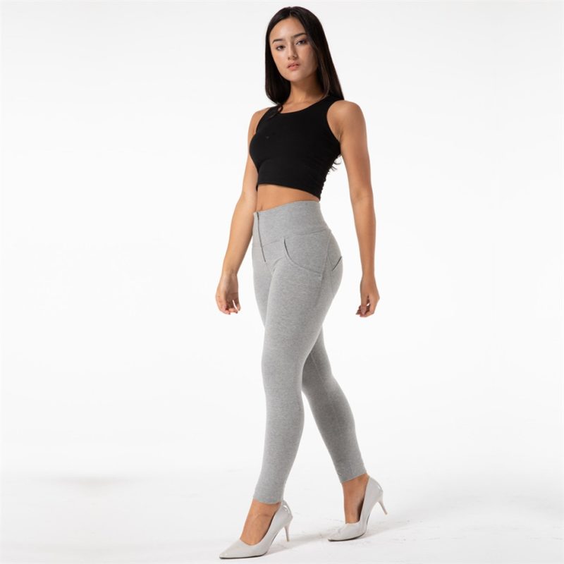 Legging extensible pour femme, taille haute, pantalon amincissant, Salsa Push-Up, gris clair – Image 3