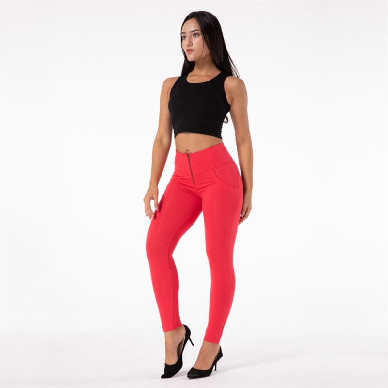 Legging extensible pour femme, taille haute, pantalon amincissant, Salsa Push-Up, rouge – Image 4