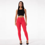Legging extensible pour femme, taille haute, pantalon amincissant, Salsa Push-Up, rouge