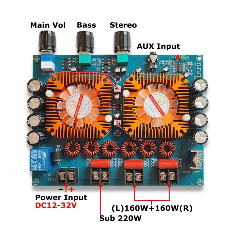 Amplificateur audio 2.1, BT 5.0, 2x160W + 220W, TDA7498E, TDA7498E, AUX, DIY – Image 3