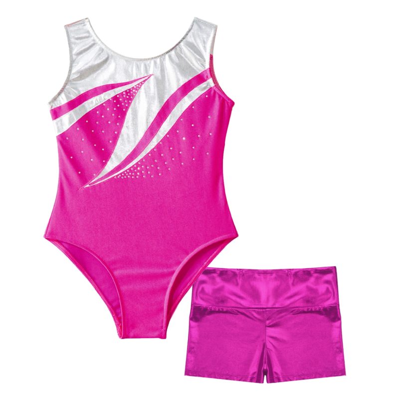 138486-qtcyvn.jpg Costume de danse de ballet pour enfant, 2 pièces, léotard et short, patchwork strass brillants – Image 6