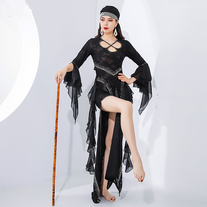 Costume danse orientale professionnel avec jupe transparente