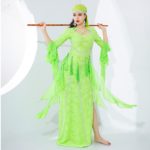 Ensemble 3 pièces de danse orientale, robe longue à franges en mousseline douce, compétition professionnelle – Image 3