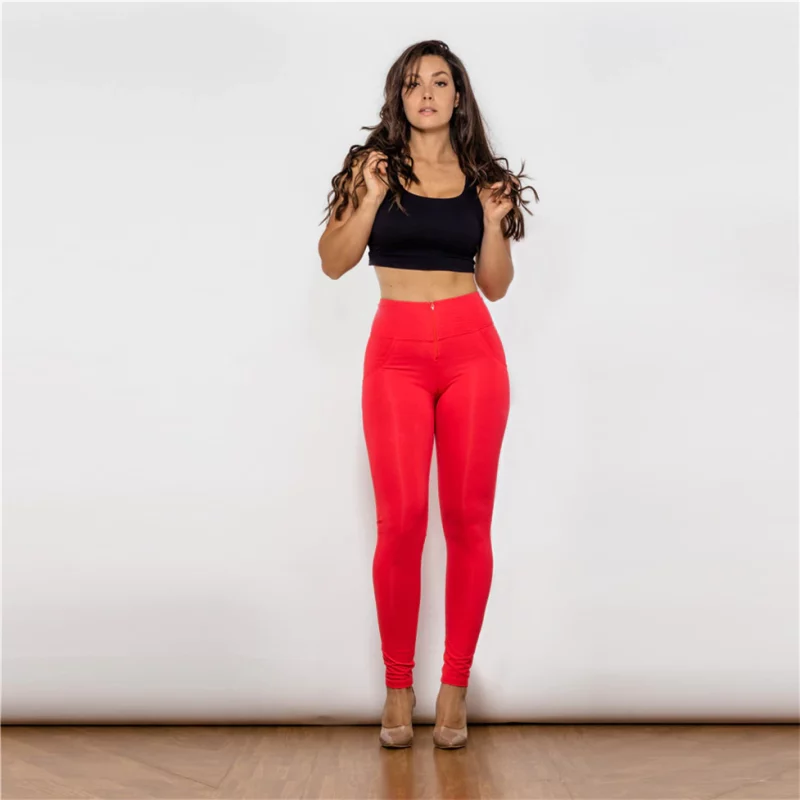 Legging extensible pour femme, taille haute, pantalon amincissant, Salsa Push-Up, rouge – Image 8