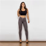 Legging extensible pour femme, taille moyenne, pantalon amincissant, Salsa Push-Up, gris vert olive – Image 8