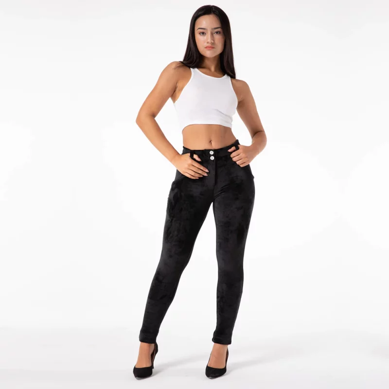 Legging en velours pour femme, taille moyenne, pantalon Salsa Push Up, noir – Image 3