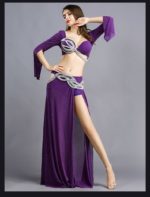 Ensemble 2 pièces de danse orientale, en soie argentée, perlé, costume professionnel – Image 5