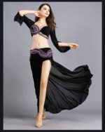 Ensemble 2 pièces de danse orientale, en soie argentée, perlé, costume professionnel – Image 10