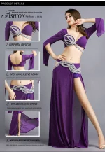 Ensemble 2 pièces de danse orientale, en soie argentée, perlé, costume professionnel – Image 13