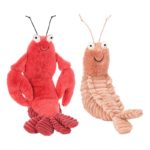 Lot de 2 peluches de crevettes, douces et amusantes, de 22 à 27 cm