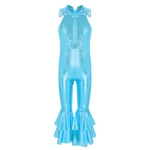 Costume de danse de ballet à paillettes brillantes pour fille, sans manches, pantalon à cloche – Image 8