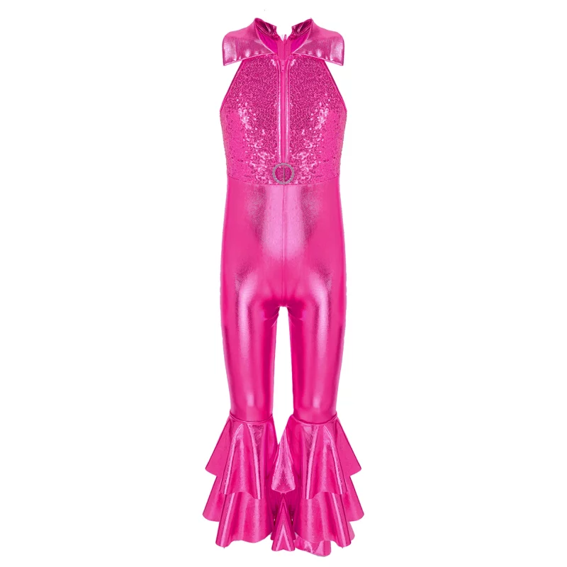 Costume de danse de ballet à paillettes brillantes pour fille, sans manches, pantalon à cloche – Image 10