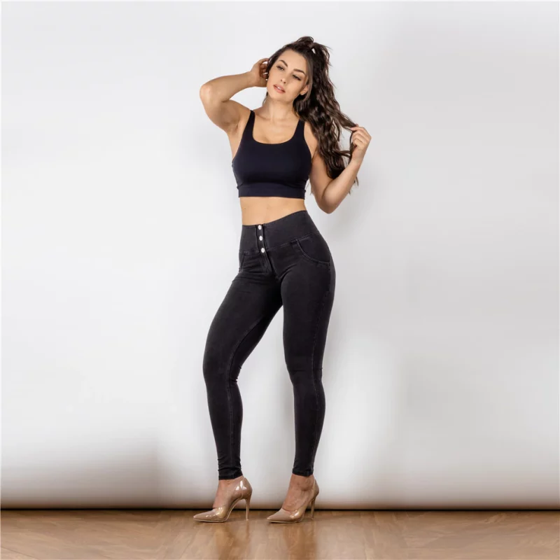 Legging en jeans pour femme, taille haute, pantalon Salsa amincissant, noir – Image 6