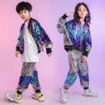 Costume de danse Hip Hop pour enfant, veste et pantalon, ample en argent, vêtements pour performance – Image 2