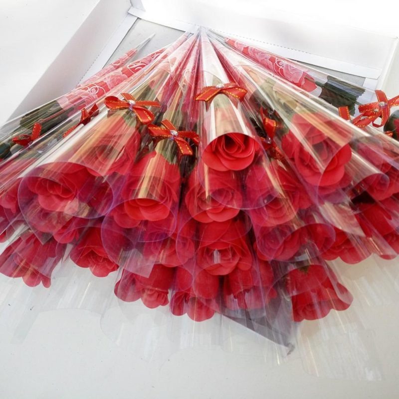 Lot de 10 bouquets de roses artificielles à tige unique, couleurs vives, 38 cm – Image 6