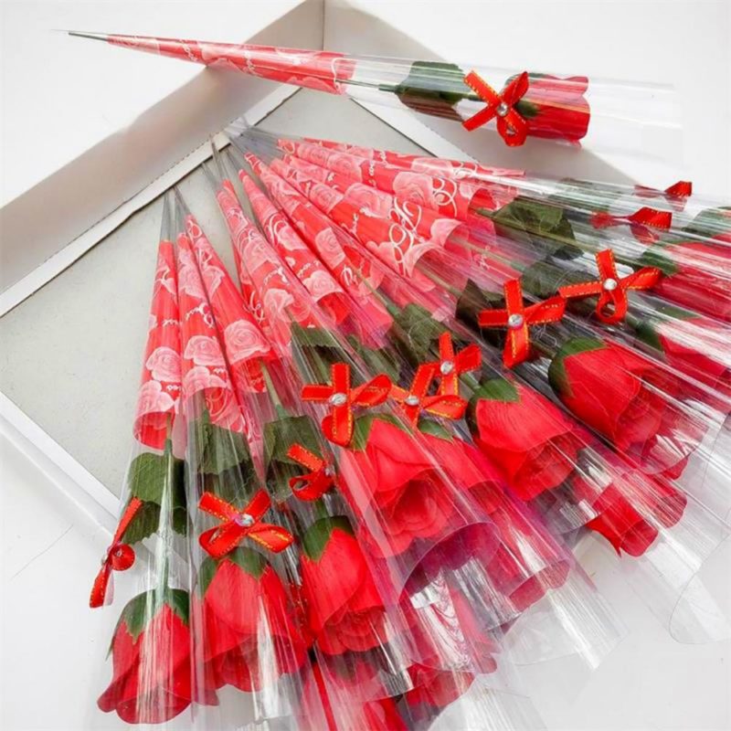 Lot de 10 bouquets de roses artificielles à tige unique, couleurs vives, 38 cm – Image 1