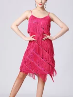 Robe de danse latine à franges, à paillettes brillantes, sans manches avec bretelles spaghetti – Image 8