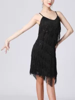 Robe de danse latine à franges, à paillettes brillantes, sans manches avec bretelles spaghetti – Image 7