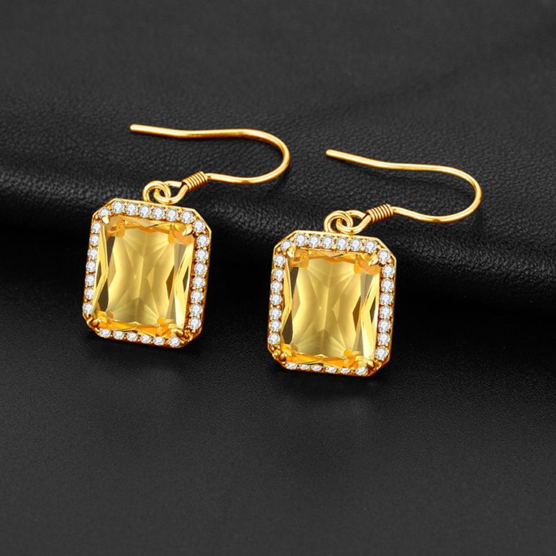 Boucles d'oreilles en argent plaqué or 14K, avec Citrine jaune et Zircon – Image 5