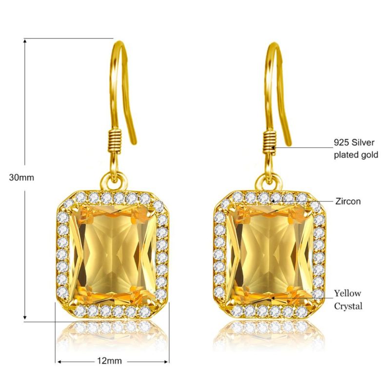 Boucles d'oreilles en argent plaqué or 14K, avec Citrine jaune et Zircon – Image 6