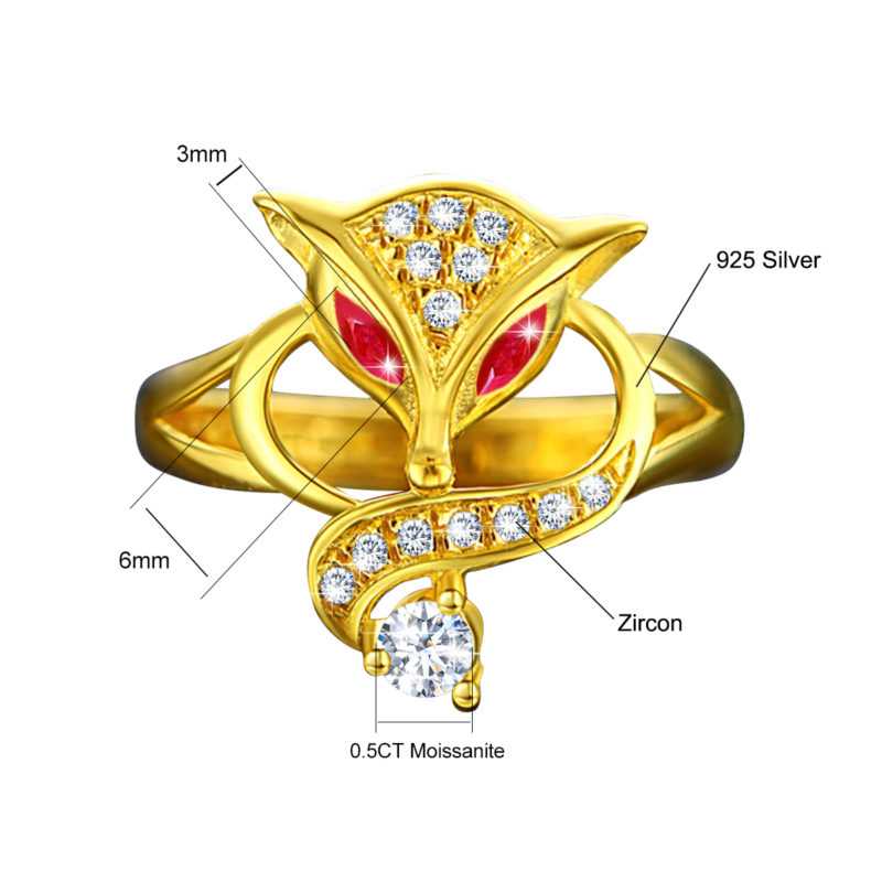 Bague en argent plaqué Or, pierres précieuses, Moissanite et Zircone, 1 ct – Image 5