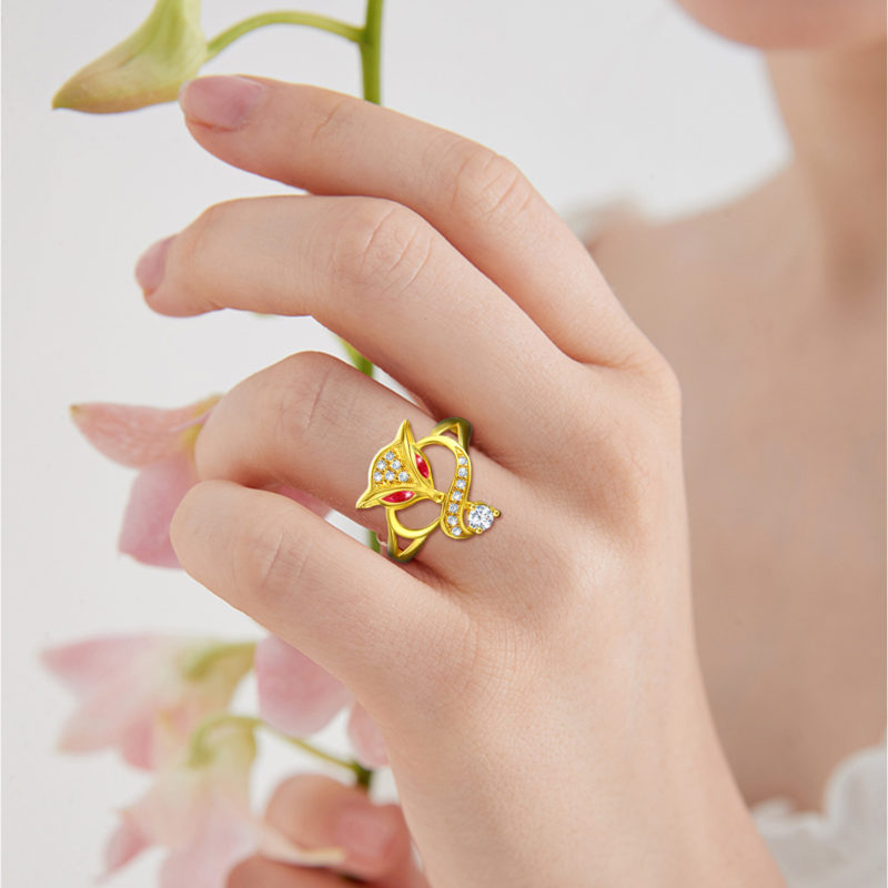 Bague en argent plaqué Or, pierres précieuses, Moissanite et Zircone, 1 ct – Image 2