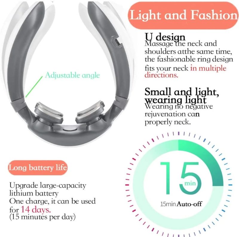 Masseur de cou électrique à impulsion et chauffant à 4 têtes, avec télécommande, 6 modes 18 niveaux, rechargeable – Image 4