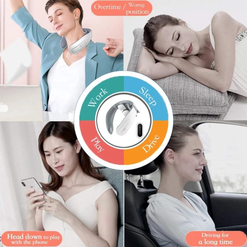 Masseur de cou électrique à impulsion et chauffant à 4 têtes, avec télécommande, 6 modes 18 niveaux, rechargeable – Image 2