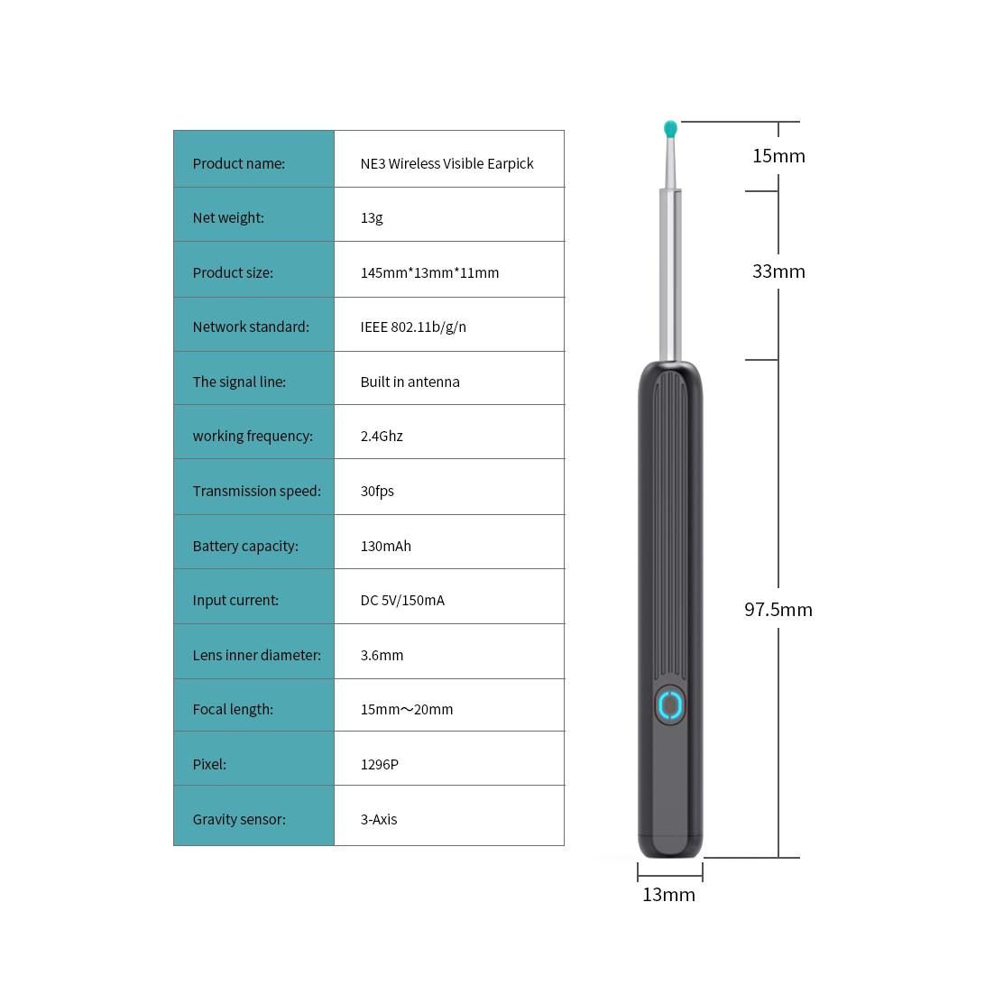 Kit de nettoyage des oreilles, élimination de la cire, sans fil, avec caméra  et lumière LED 