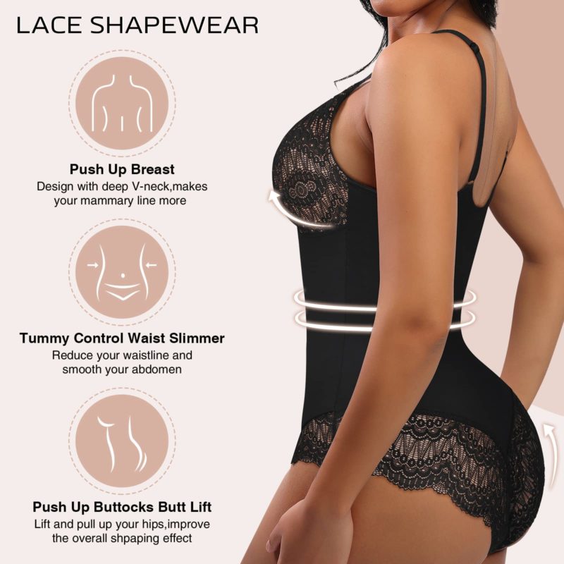 Body en dentelle, contrôle du ventre, col en V, dos nu, BodyShaper – Image 6