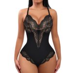 Body en dentelle, contrôle du ventre, col en V, dos nu, BodyShaper