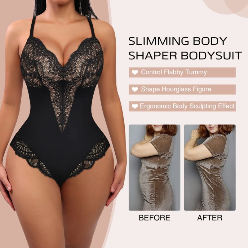 Body en dentelle, contrôle du ventre, col en V, dos nu, BodyShaper – Image 7