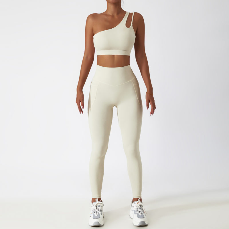 Ensemble de fitness 2 pièces, top et legging taille haute, sans couture, anti boulochage, anti-rétrécissement et respirant – Image 1
