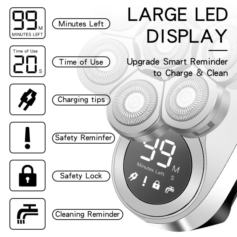 146098-ajtgvj.jpg Rasoir électrique 8D, 6 en 1, rechargeable, lavable, en acier inoxydable – Image 5