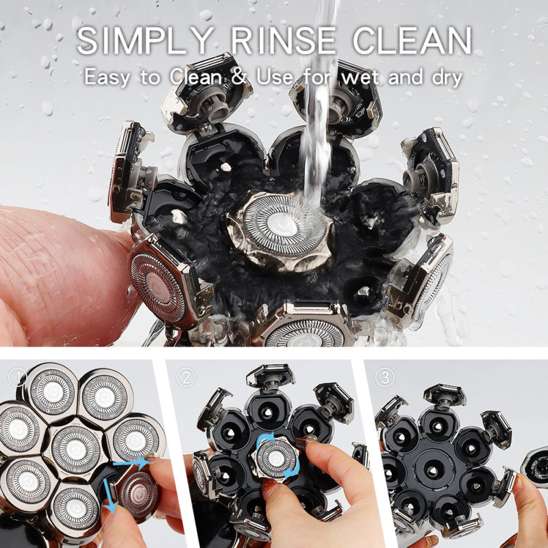 146098-qjpmjo.jpg Rasoir électrique 8D, 6 en 1, rechargeable, lavable, en acier inoxydable – Image 2