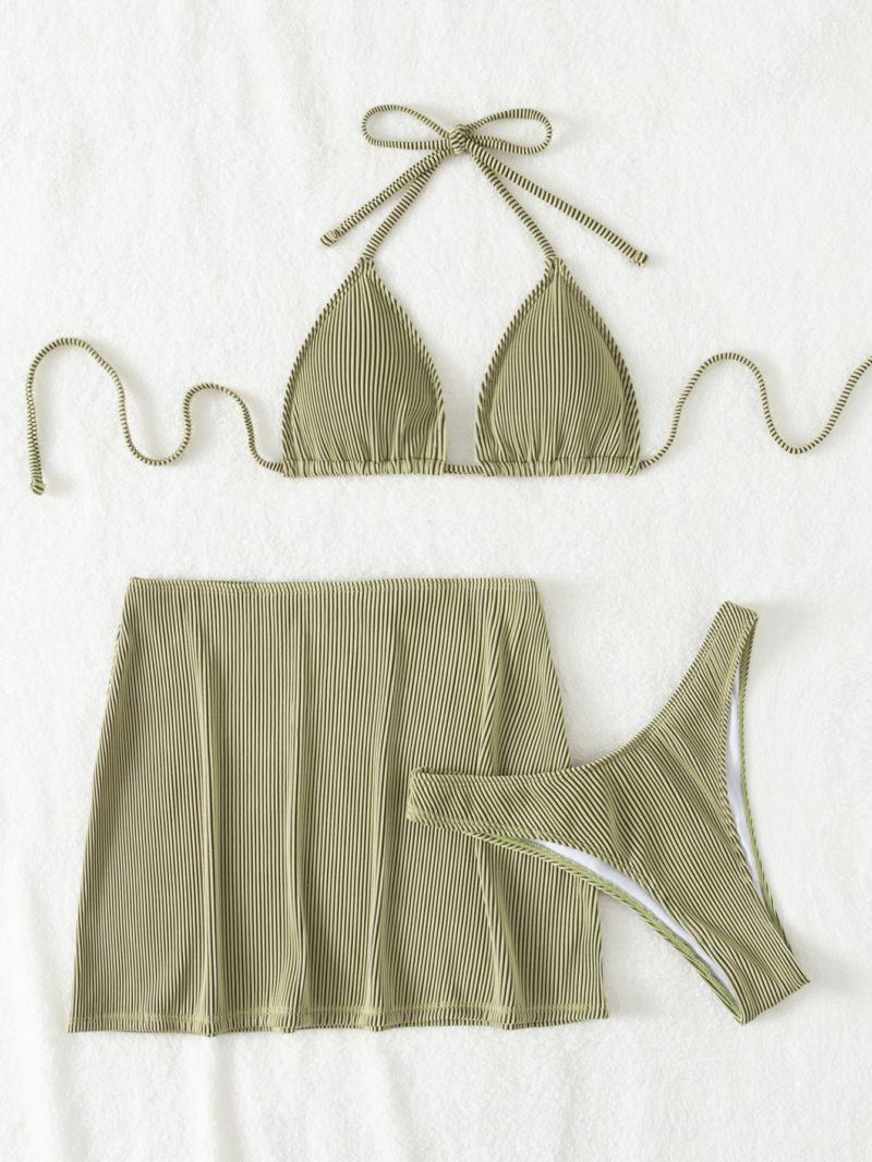 146303-d77dp5.jpg Ensemble maillot de bain et jupe de plage, triangle, col licou, rayé – Image 7