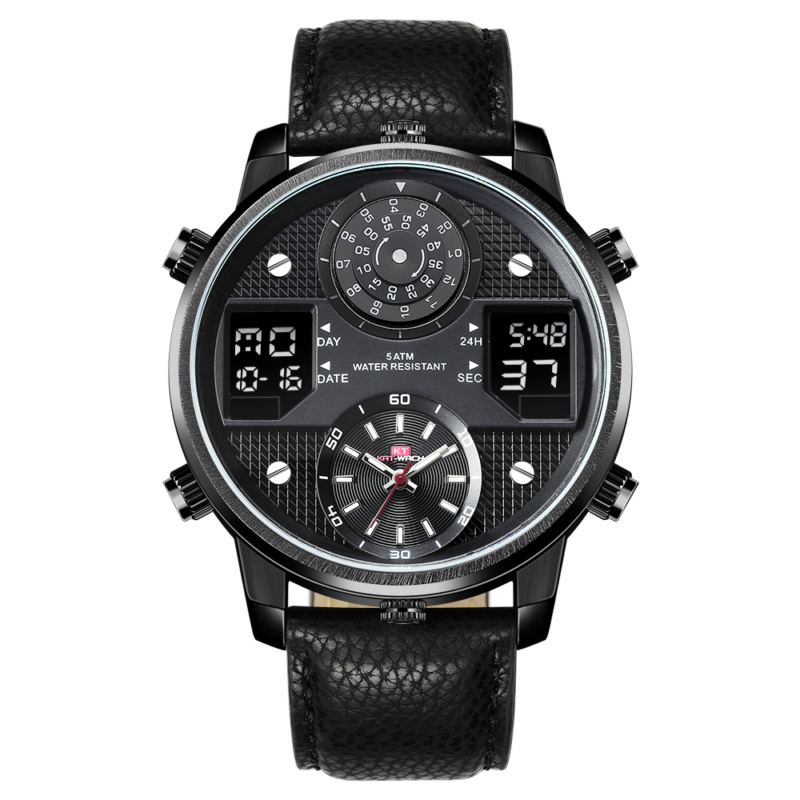 Montre-bracelet à Quartz pour homme, en cuir, étanche, analogique et numérique – Image 4