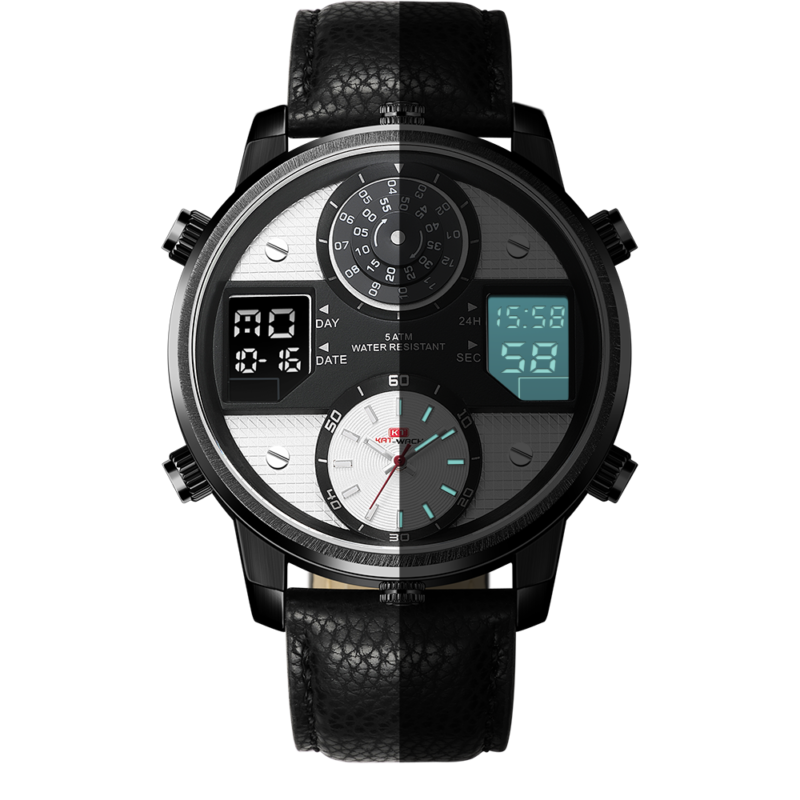 Montre-bracelet à Quartz pour homme, en cuir, étanche, analogique et numérique – Image 3