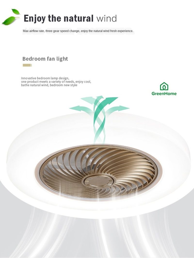 Plafonnier LED avec ventilateur intelligent, 60W, lampe à air invisible, 52 cm, silencieux, avec télécommande – Image 4