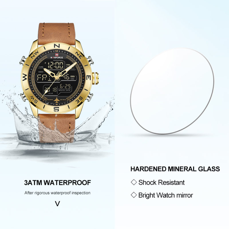 Montre-bracelet à Quartz pour homme, en cuir militaire, numérique et analogique – Image 5