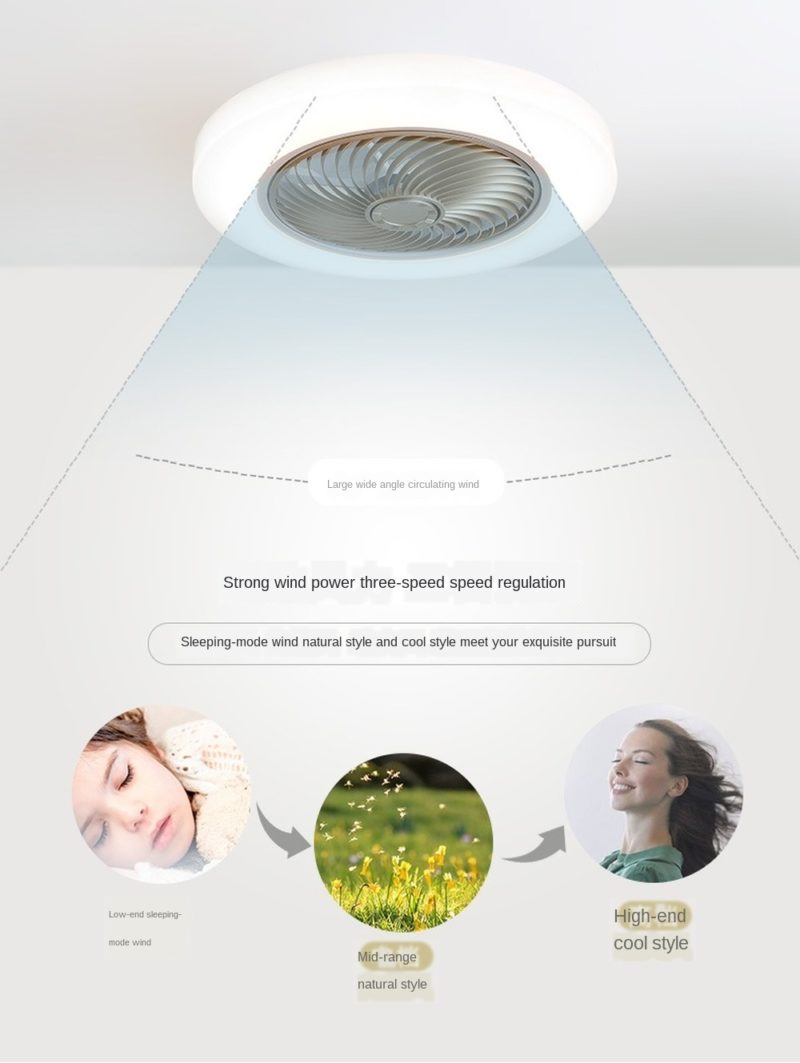 Plafonnier LED avec ventilateur intelligent, 60W, lampe à air invisible, 52 cm, silencieux, avec télécommande – Image 2