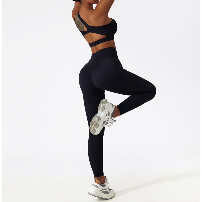 Ensemble de fitness 2 pièces, top et legging taille haute, sans couture, anti boulochage, anti-rétrécissement et respirant – Image 8