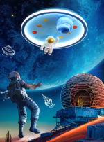 Plafonnier LED pour chambre d’enfant, 48 cm, astronaute dans l’espace, contrôle via APP ou télécommande – Image 2