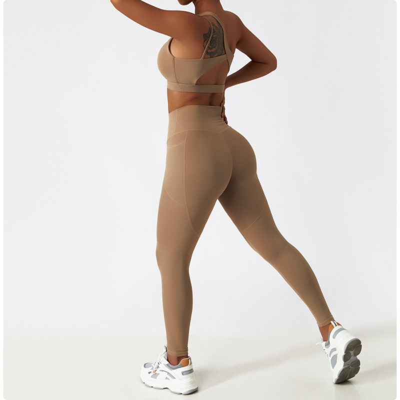 Ensemble de fitness 2 pièces, top et legging taille haute, sans couture, anti boulochage, anti-rétrécissement et respirant – Image 5