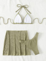 Ensemble maillot de bain et jupe de plage, triangle, col licou, rayé – Image 8