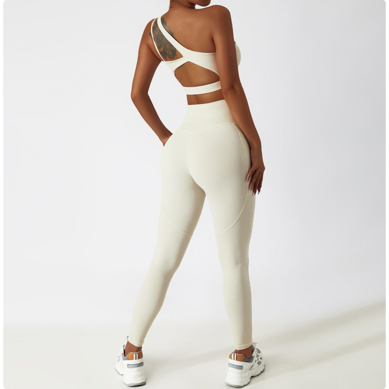 Ensemble de fitness 2 pièces, top et legging taille haute, sans couture, anti boulochage, anti-rétrécissement et respirant – Image 2